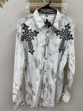 Roar cross embellished long sleeve button up shirt size XL